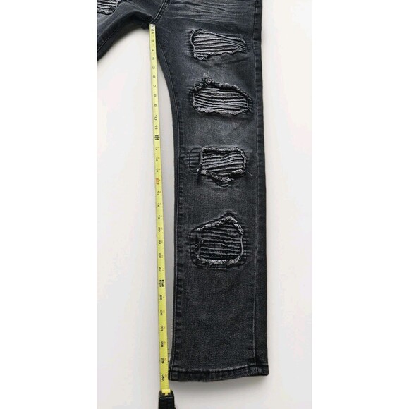 R GSTR Men's Slim Straight Stacked Ripped Patched Jeans Black Size 32 Inseam 28 - Picture 12 of 13